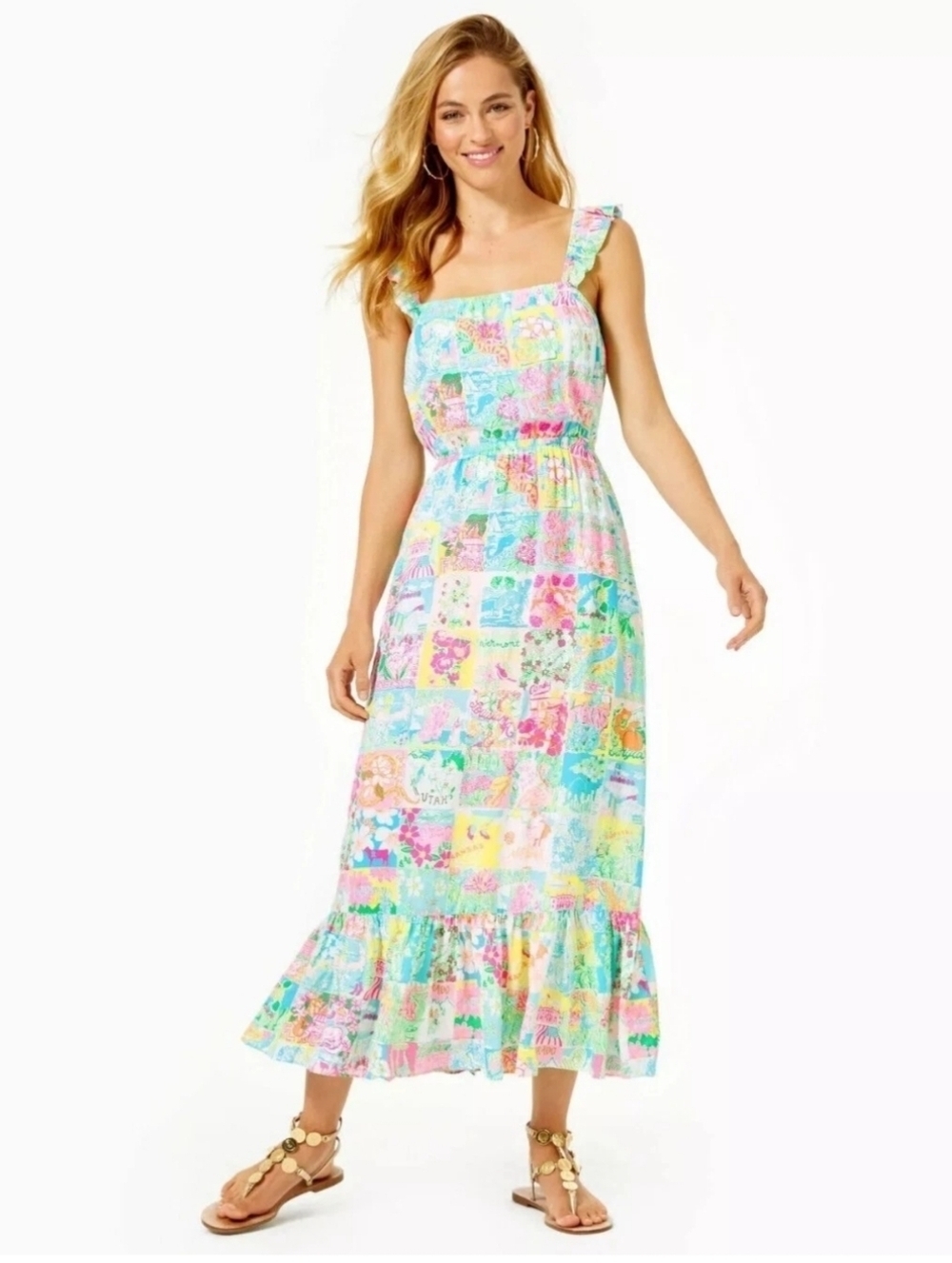 Lilly Pulitzer Crista Midi Dress XS | Pop Up “State of Mind” Tropical Print Nwot